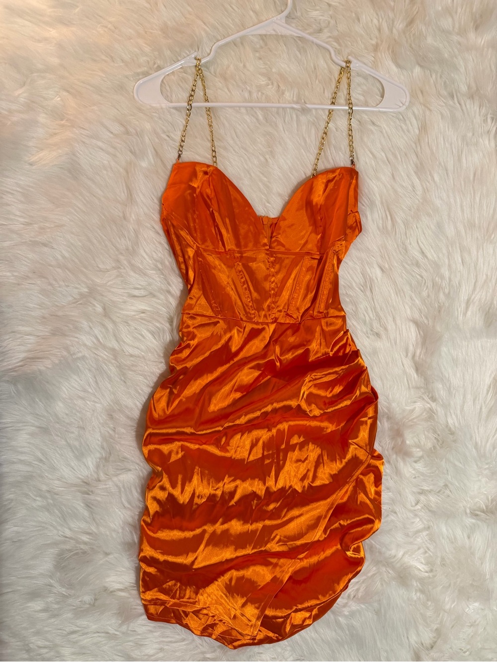 SHEIN BAE Tangerine Orange Satin Ruched Corset Mini Dress Size S NWT - Picture 2 of 12